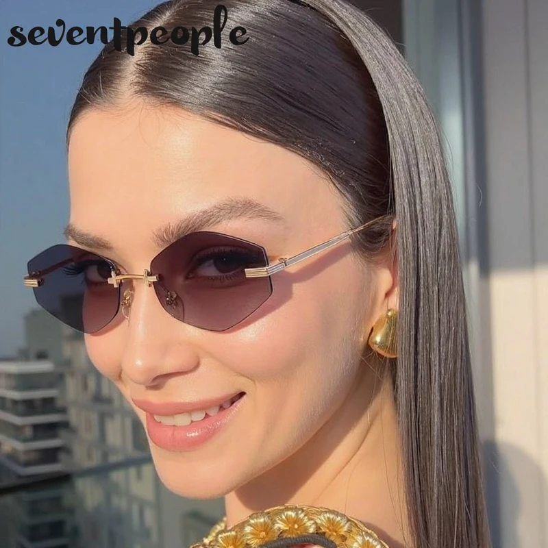 

Small Frame Hexagon Sunglasses Women 2025 Luxury Brand Vintage Rimless Rhombus Punk Sun Glasses For Ladies Trendy Polygon Shades