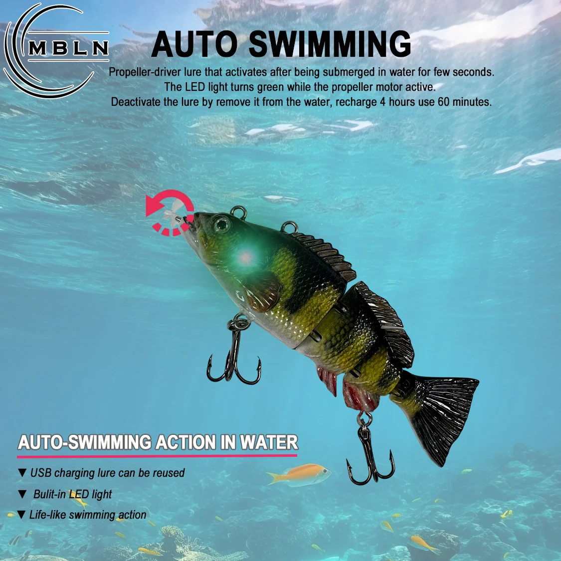 Swimbait articulado LED USB recargable – Eléctrico automático - imagen 2