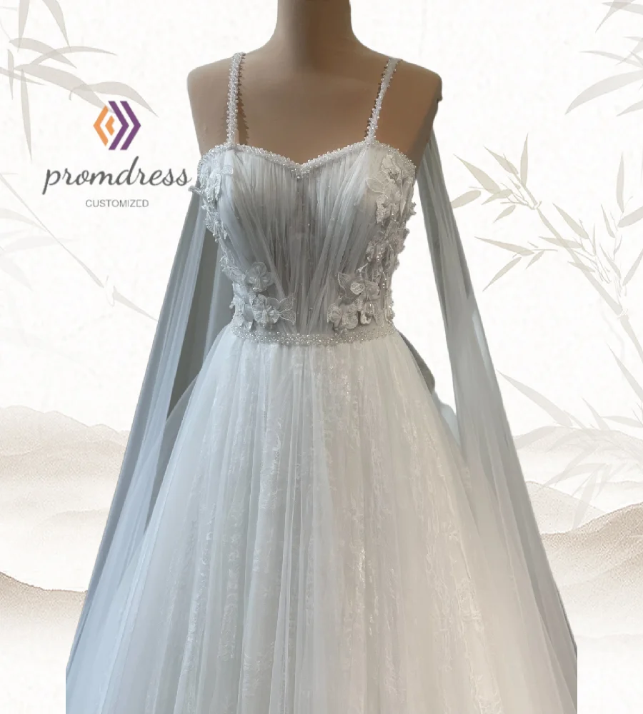 Шикарное свадебное платье в стиле бохо на бретельках, кружевное богемное платье невесты с бисером, пляжное трапециевидное тюлевое кельтское свадебное платье 2025, по индивидуальному заказу