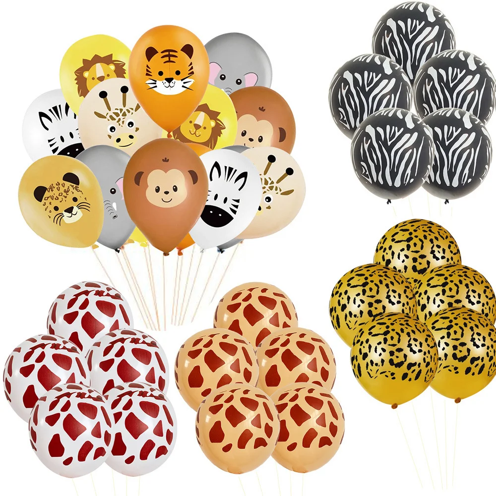 10pcs/set Carton Animal Balloon with Pattern Balloons for Kids Wild One Jungle Safari Birthday Party Decoration Supplies