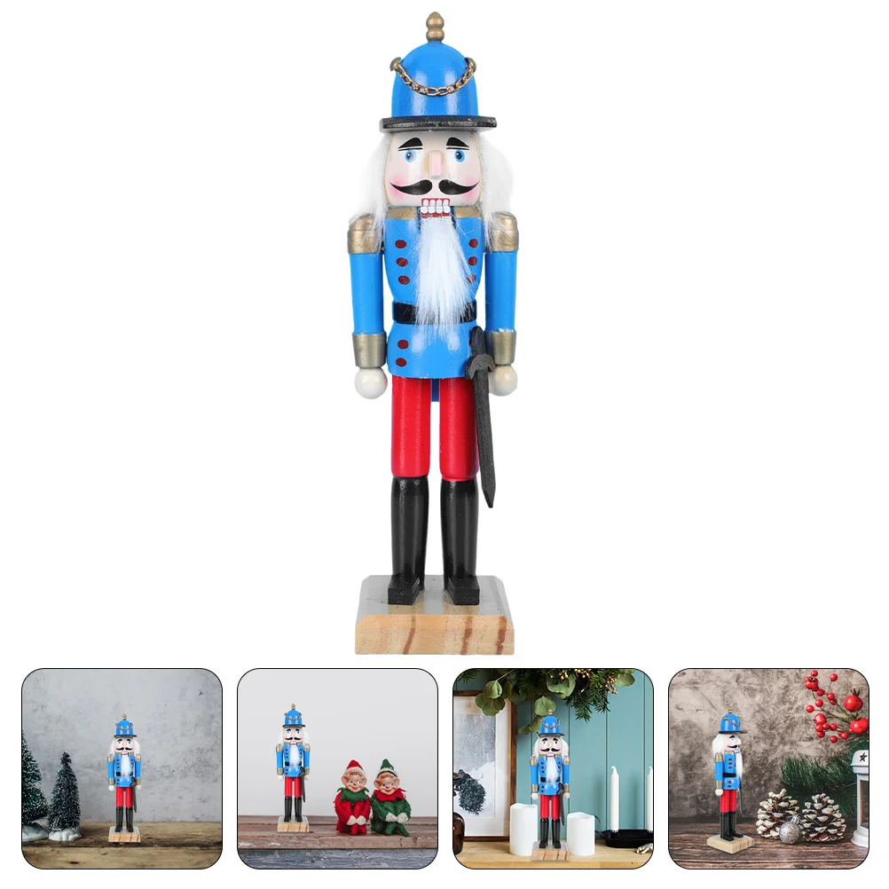 

Vintage Decor Christmas Nutcracker Soldier Wooden Decorative Nutcrackers Puppet Xmas for Blue Traditional Ornament Baby