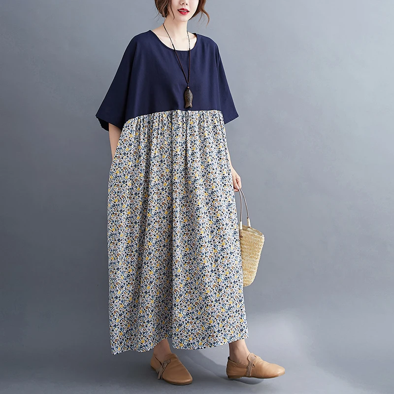 Zomer Nieuwe Plus Size Bloemenprint Maxi Dr Loose Ort Sve Uitlopende Zoom Kleur Blo Sle Plus Size Dames Dr