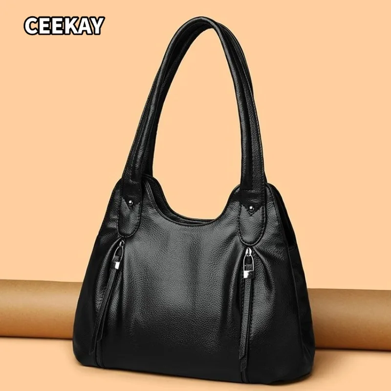 CEEKAY Pebbled Leather Hobo Bag Side Zipper Pocket Top Handle Stud Detail Versatile Everyday Commute Casual Large Capacity