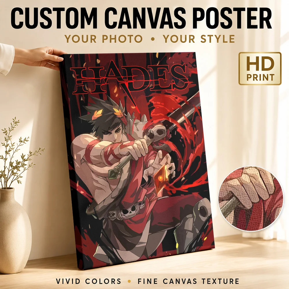 Hades Character Illustration Canvas Print Posters Gothic Style Wall Decor With Personalized Photo For Study Ideal Collector Gift