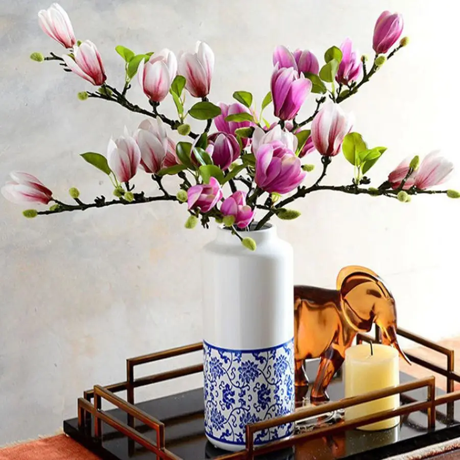 Artificial Flower Silk Magnolia Bouquet Diy Photo Props Wedding Bridal Garland Table Party Vase Home Outdoor Garden Decoration