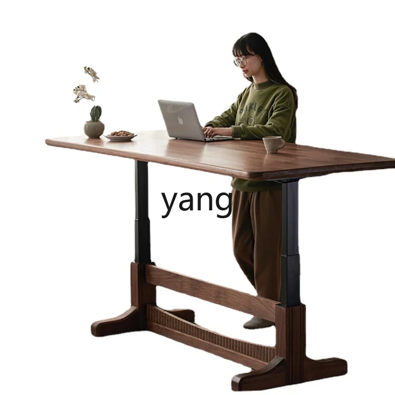 

L'm'm/Electric Lifting Table Solid Wood Dining Table Black Walnut Wood Workingtable Smart Home Office Large Board Table