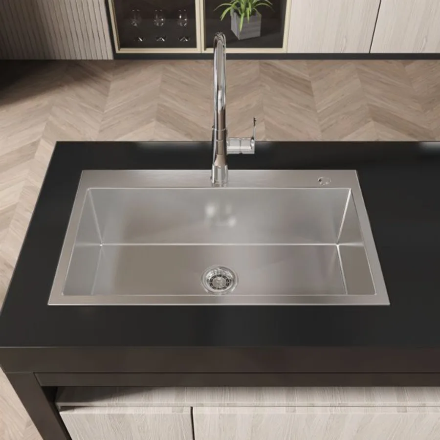 32 x 19 x 10 Embedded Single Bowl Kitchen Deep Sink Equipped with Nano 304 Stainless Steel Satin Surface Household Thick Sink a