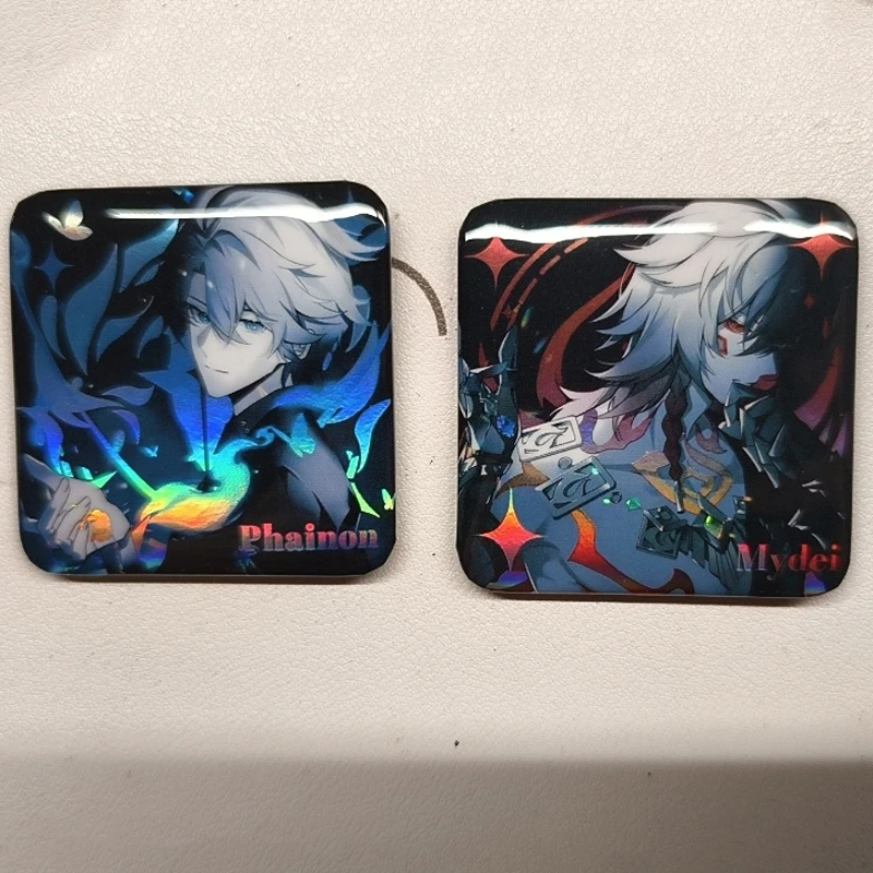 2Pieces Badge Cosplay Square Brooches Mydei Khaslana Phainon NeiKos496 Handmade Plastic Enamel Pin