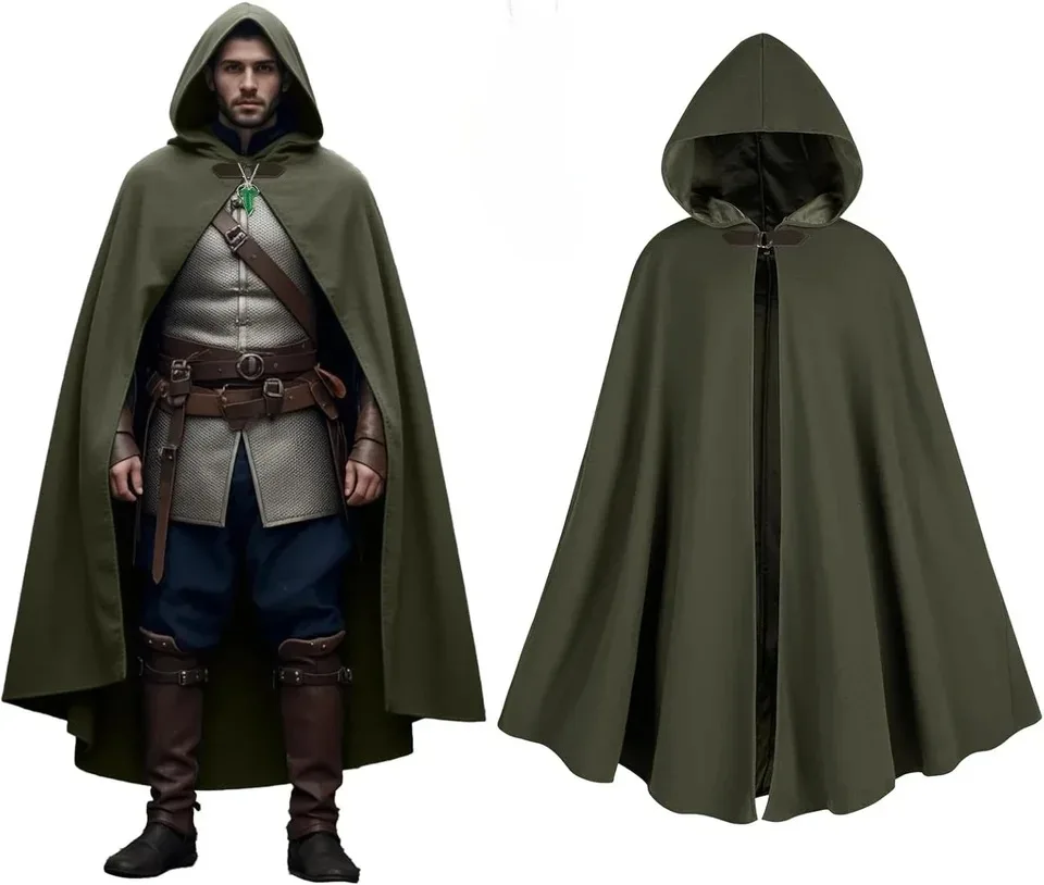 Cloak And Hood Men's Medieval Clothing Men's Round Metal Button Cloak And Leafy Brooch Necklace