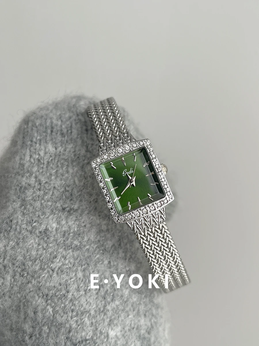 2025 Hot Style Green Wheat Ear Chain Small Square Watch for Women Luxury High-end Quartz Watch for Women Gift for Women
