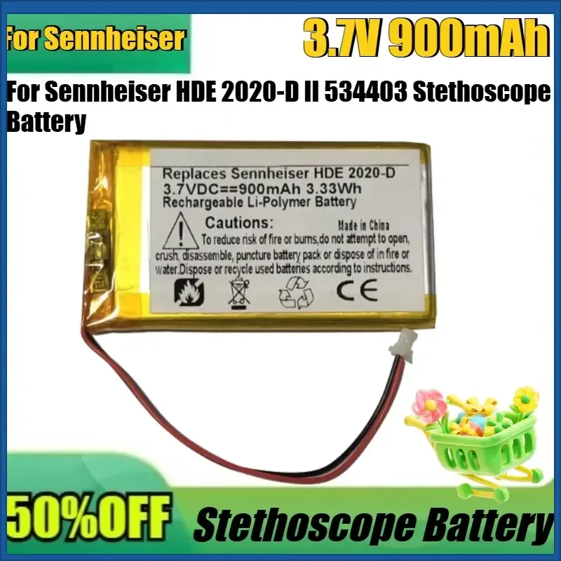 New 3.7V 900mAh High Quality Battery for Sennheiser HDE 2020-D II 534403 Stethoscope Battery