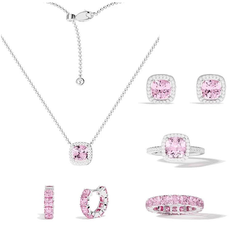 

Komm S925 Стерлингового Серебра Розовый Квадратный Кольцо Серьги Ожерелье Женское Милое Очарование Модный Фестиваль Классические Вечерние Ювелирные Изделия Подарок