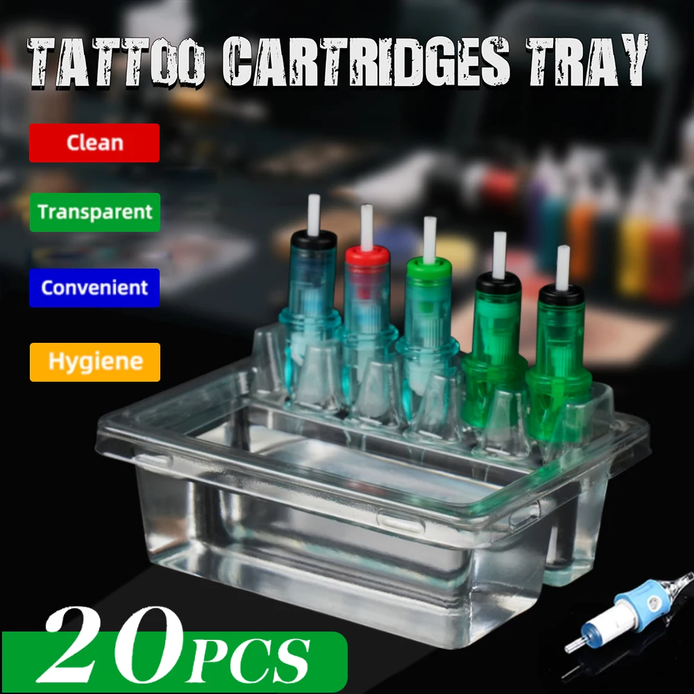 20pcs/box Transparent Disposable Tattoo Cartridge Needle Trays Plastic Tattoo Cartridge Cup Holder for Working Cup Cleaning Cup