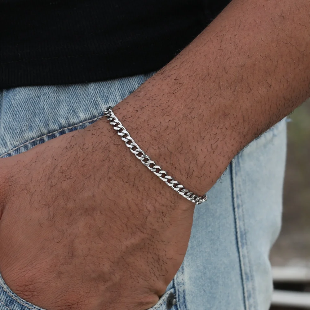 5mm Hip-Hop Edelstahl Basic-Kettenarmband Einfaches Herren-Kubaketten-Schmuckstück Modisches Party-Accessoire