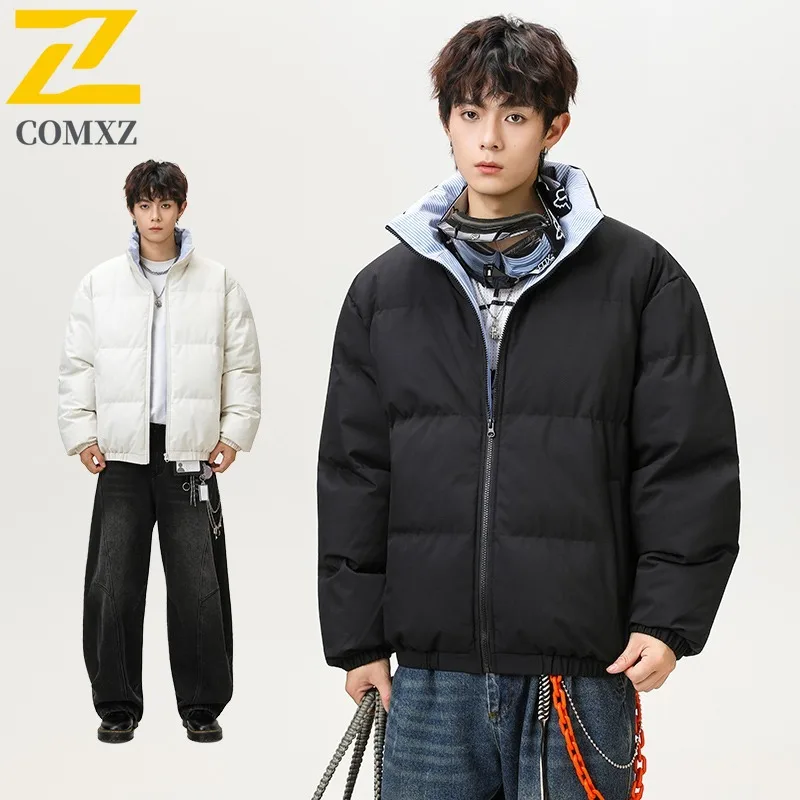 

COMXZ Luxury Stand Collar Men Filled Jacket Hiking Trip Thick Warm Parka Leisure Pure Color Design Cozy Cold Proof Winter Coats