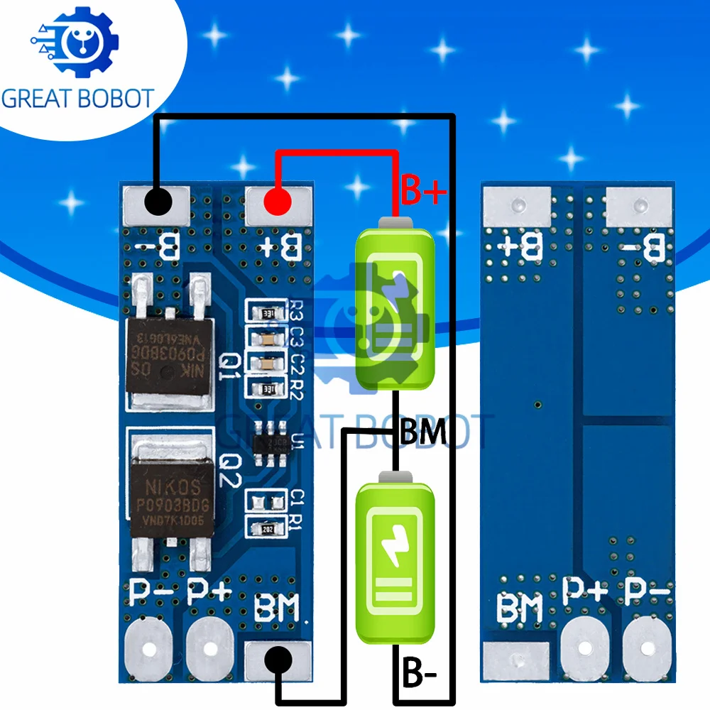 1~10PCS 2S 7.4V lithium battery protection board 8A working current 15A current limit/Overcharge discharge protection