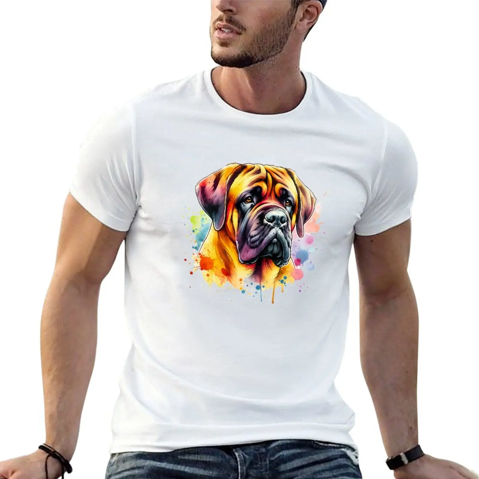 Camiseta Watercolor Boerboel para hombre, camisetas gráficas para hombre, camiseta de algodón