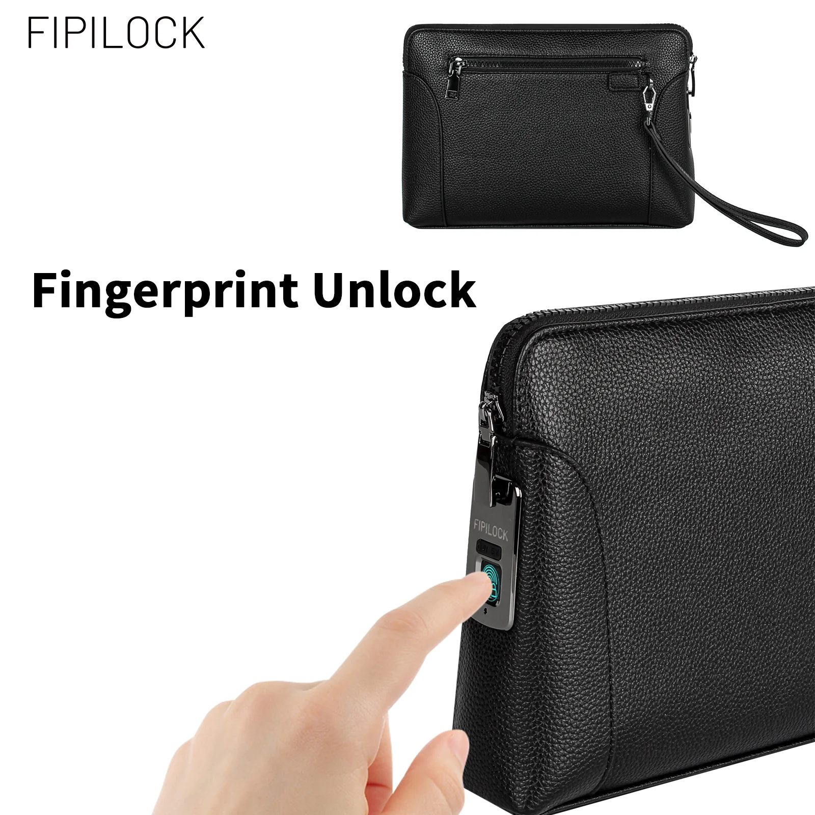 FIPILOCK Mens Fashion Casual Clutch Bag for Women Business Travel with Smart Fingerprint Unlock Large Capacity Card Holder