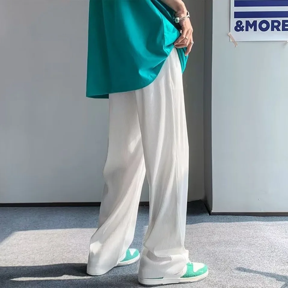 Nuovi pantaloni casual da uomo 2025 drappeggio in seta di ghiaccio gamba dritta allentata Qui Dry gamba larga lunga estiva sottile fibra di poliestere