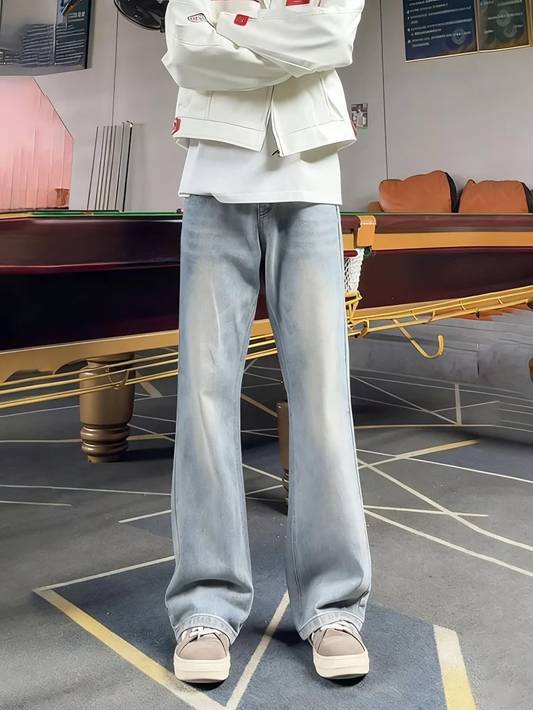 

Мужские джинсы-клеш в стиле ретро, американские, прямого кроя, свободные, удобные, дышащие, повседневные