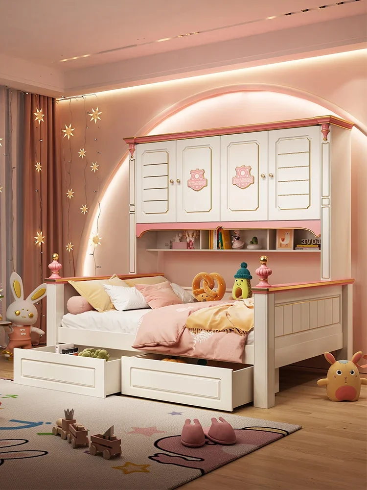 Children's  Boys single  1.5 meters Children's  Wardrobe combination bed Small apartment high box bedroom