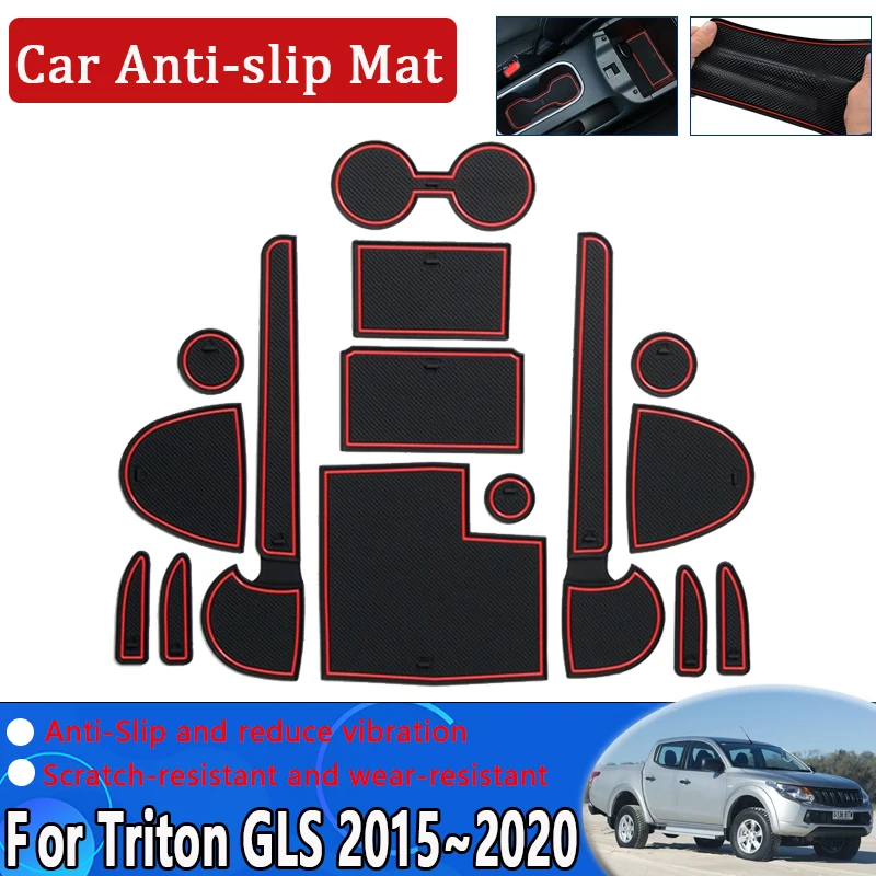 Car Luxurious Slot Hole Mat For Mitsubishi Triton GLS KJ 2015~2020 L200 Strada RAM 1200 Gate Cup Cushion Rubber Pads Accessories