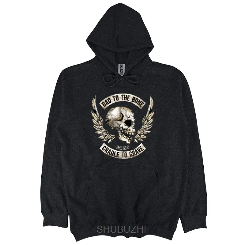 Velocitee Mens hoodies Bad To The Bone Motorcycle Biker Bobber Chopper Skull shubuzhi brand winter hoody sweatshirt for male