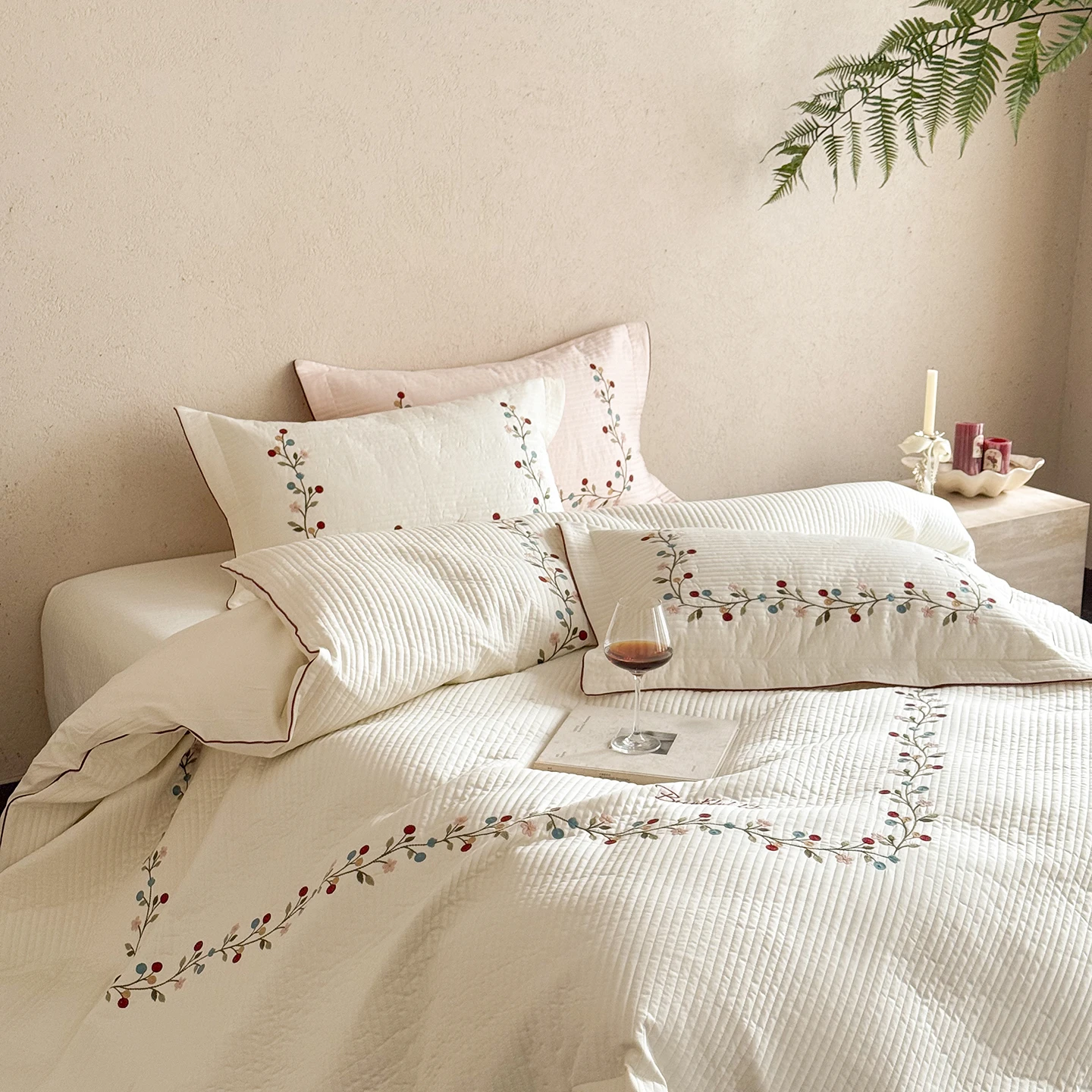 Minimalist style flower bedding set, Quilted Cotton Bedspread bed cover duvet cover, pillowcase 4pcs double queen king size