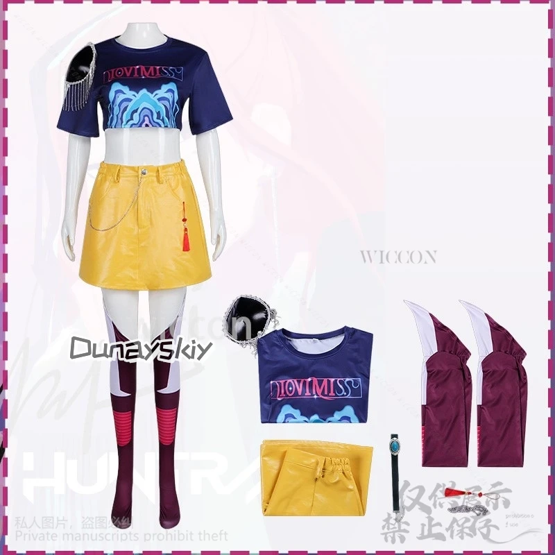 Аниме Фильм Демон Kpop Girl Group Косплей Мира Поющий Костюм Джирай Кей Панк Y2K Платье-рубашка Ярко-розовые парики Хэллоуин Вечеринка Cos