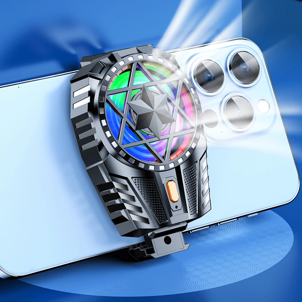 Mobile Phone Radiator with RGB Light Phone Gaming Radiator 3 Speed Adjustable Back-Clip Fan Radiator for Phone Tablet Phablet