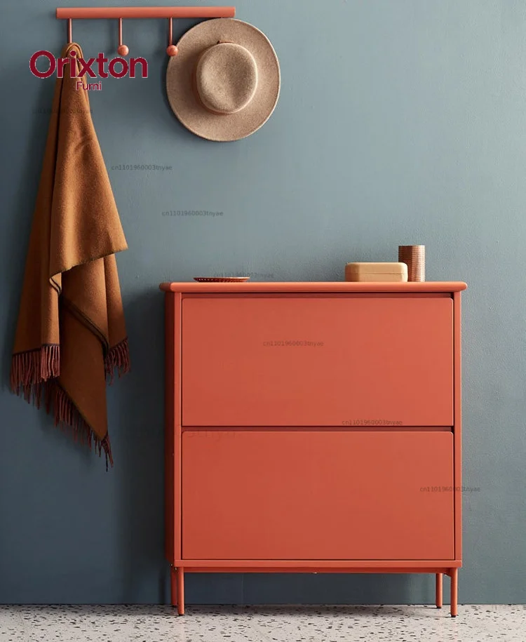 Art museum ultra-thin shoe cabinet, flip-top storage cream-colored, minimalist small apartment