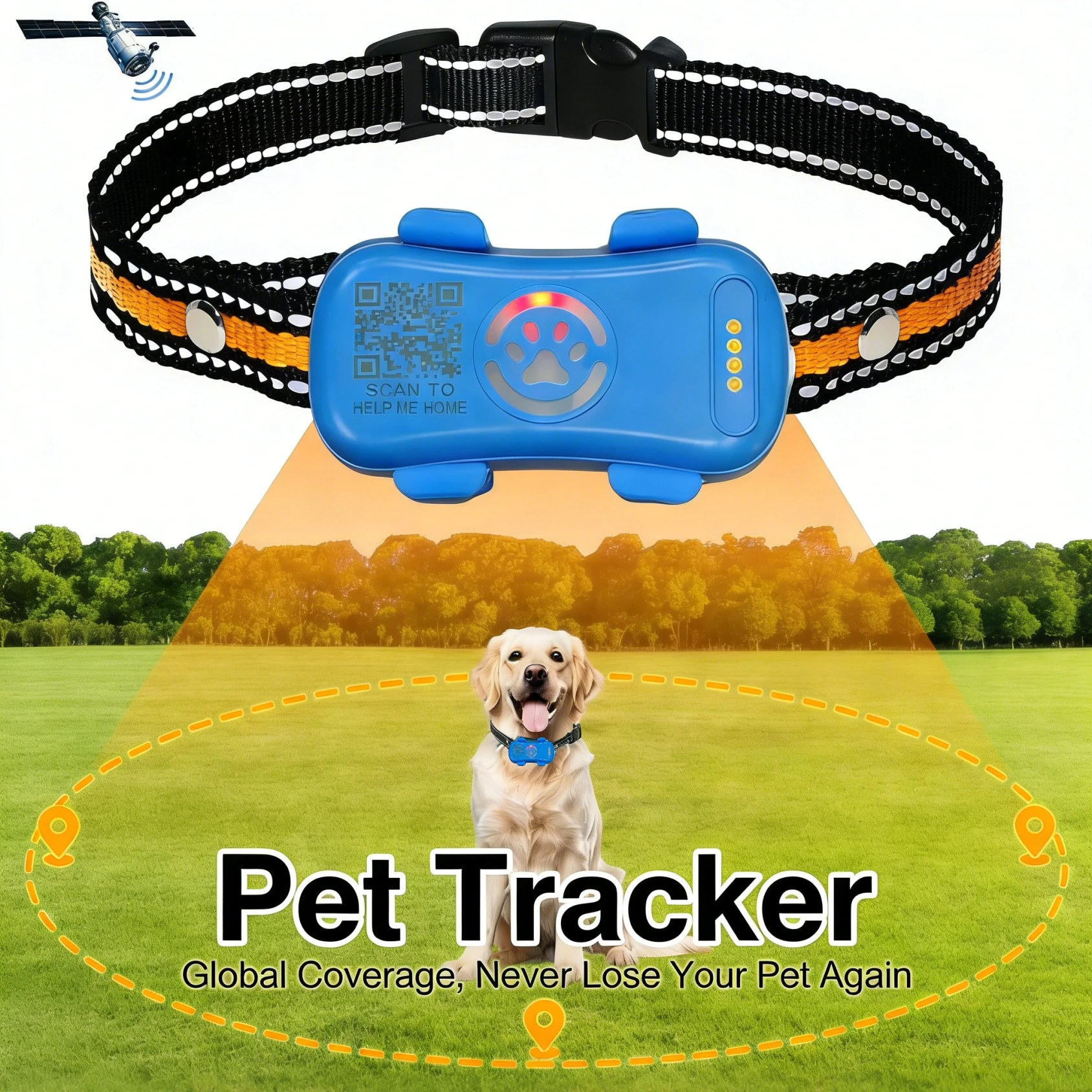 

4G Pet Tracker Collar with Light/Sound Search- Real-Time GPS Location Finder for Dogs Cats Geofence Alarm IP67