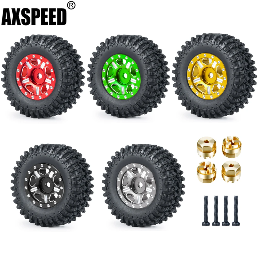 AXSPEED 4Pcs Beadlock cerchioni pneumatici in gomma adattatore in ottone per Kyosho Mini-Z 4x4 1/24 Wrangler Rubicon RC Crawler Car