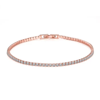 Gioielli in argento 925 in oro rosa Bracciale da tennis da 16-18 cm Bracciale in argento sterling autentico con zirconi da 2 mm