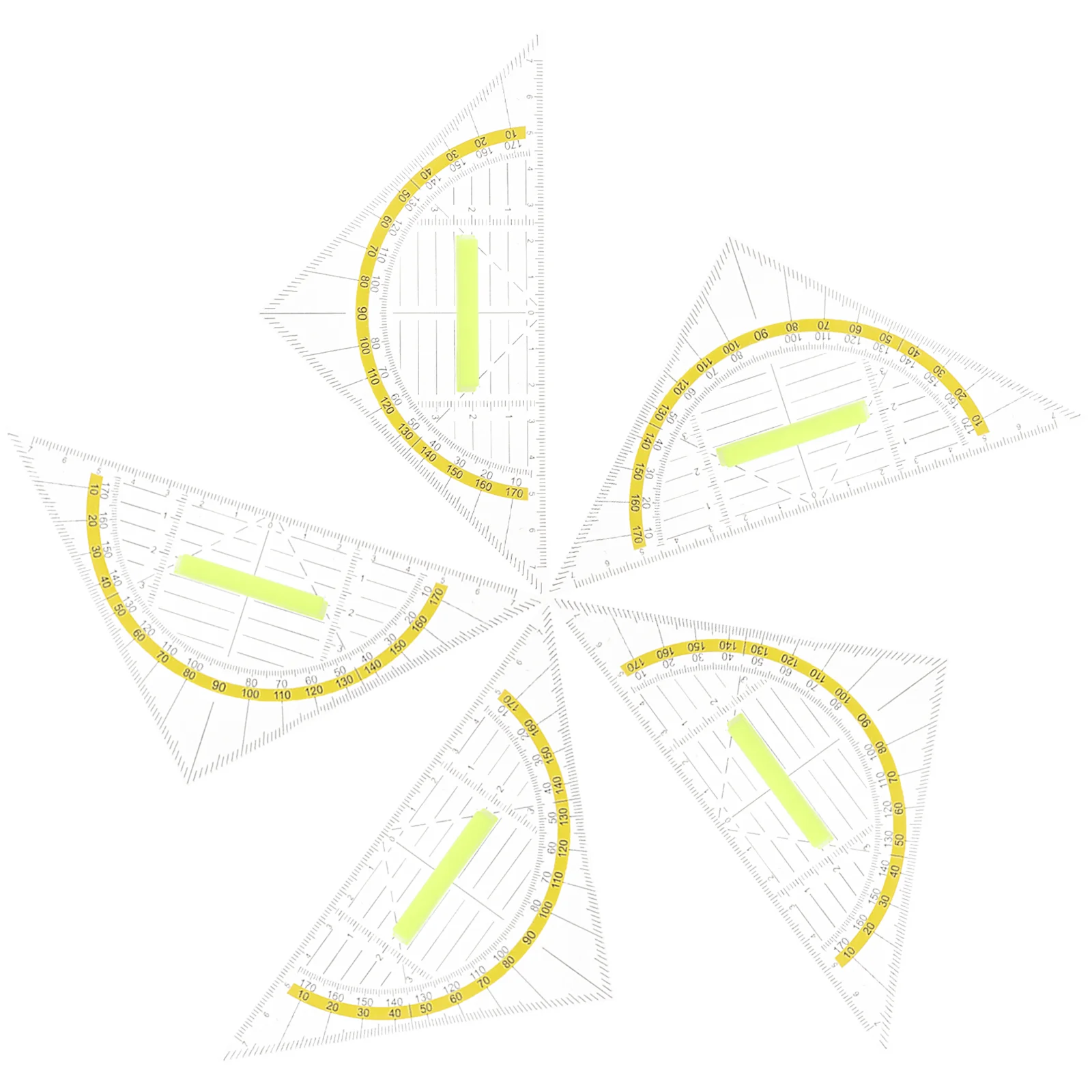 5 Stück Geometrie-Lineale, Werkzeuge, Zeichnung, Dreieckslineale, Kunststoff-Messlineale