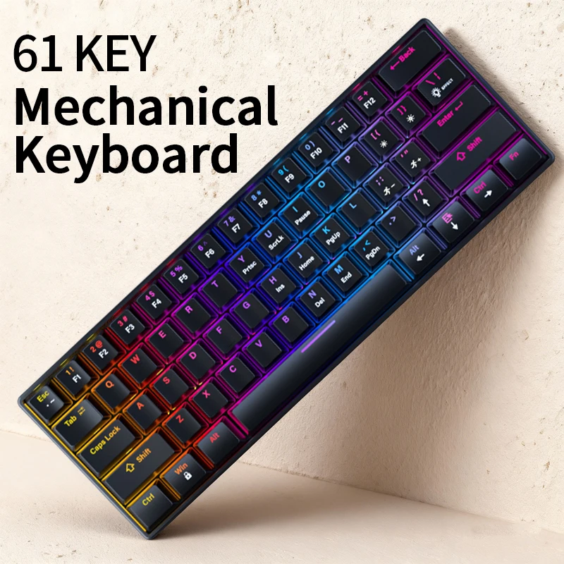 60% wired gaming keyboard, RGB backlight ultra compact mini keyboard, small compact 61 key keyboard for pc/Mac gamers