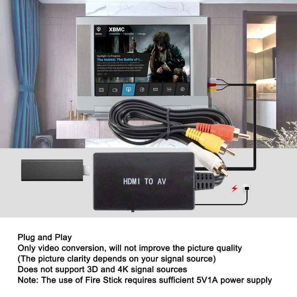 Grwibeou HDMI Ke RCA Converter HDMI Ke AV CVBs Composite Video Adapter Mendukung PAL/NTSC untuk TV Stick Roku Android TV Box DVD