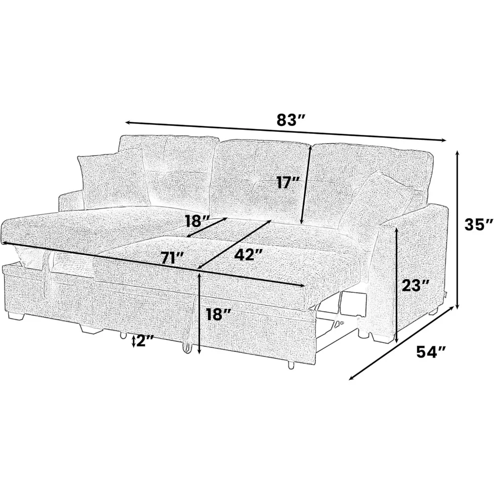 سرير أريكة قابل للسحب مقاس 83 بوصة، أريكة منجدة قابلة للعكس على شكل حرف L #2
