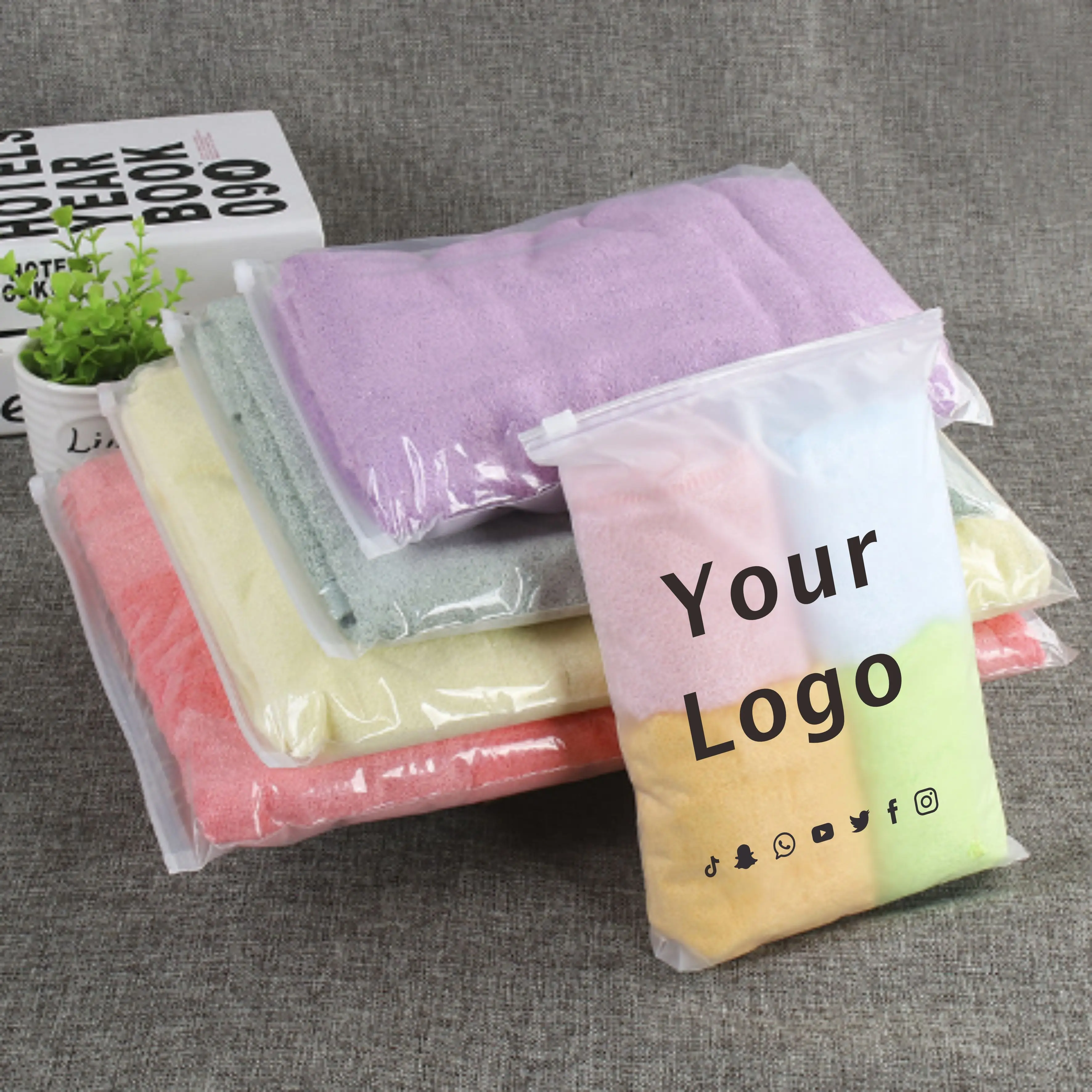 Customized cosmetics, clothing packaging, zipper bag, pink black apricot transparent frosted bag with logo printed on 50 pcs