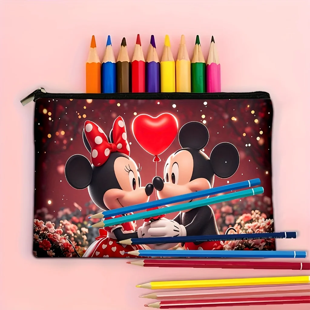 Borsa per il trucco a tema amore caldo Topolino e Minnie da 1 pezzo - Tema di San Valentino, Borsa per riporre gioielli, Custodia con cerniera da viaggio perfetta - Regalo di compleanno divertente