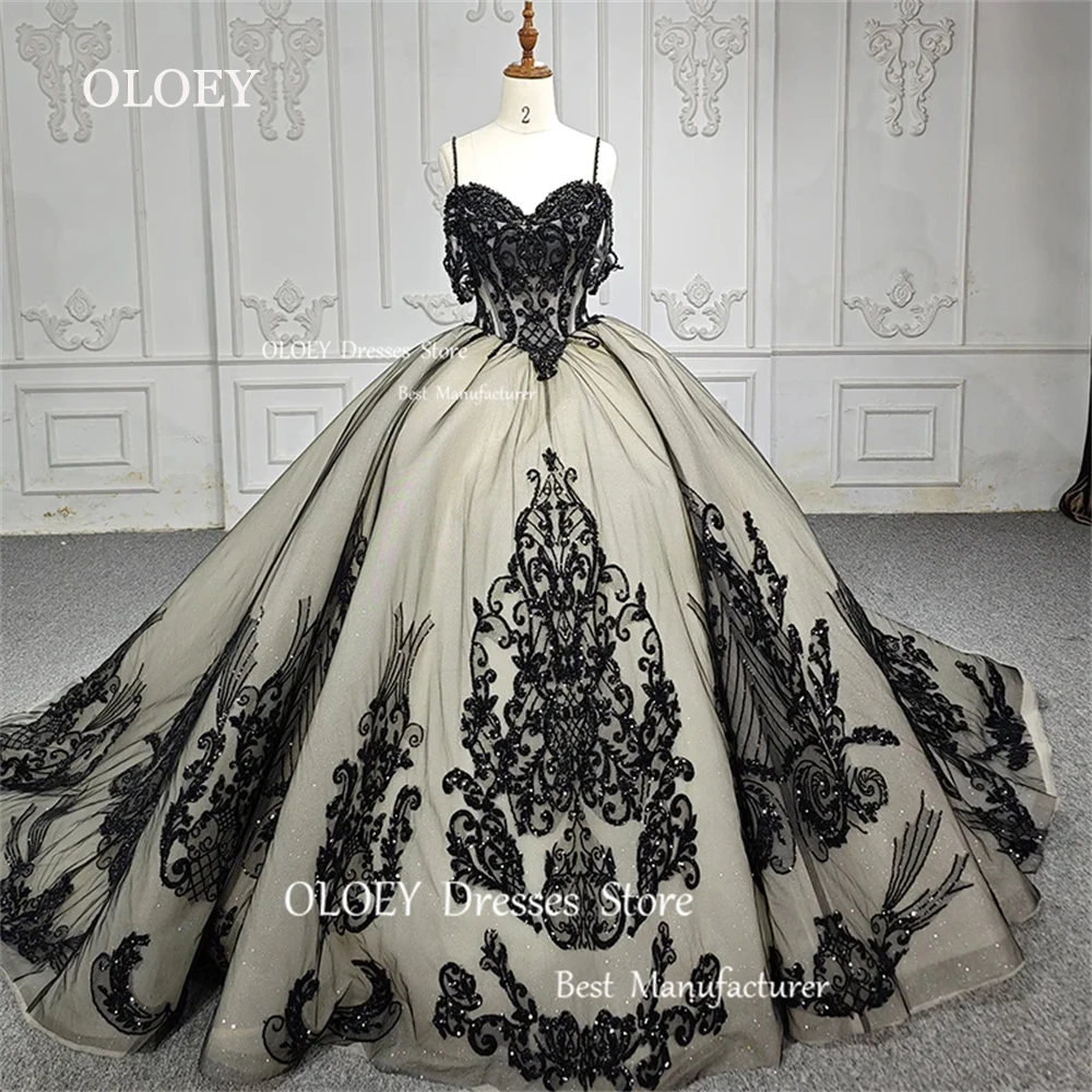 

OLOEY Classic Glitter 15 17 Quinceanera Dress Wedding Dress Gorgeous Black Lace Beading Ball Gown Birthday Custom Party Gowns