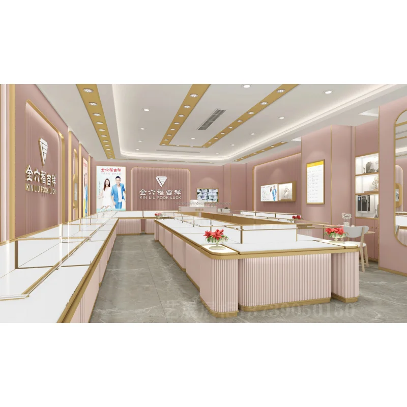 custom.Modern High-End LED Light Window Cabinets Showcase Jewelry Store Interior Design Store Counter and Mall Display