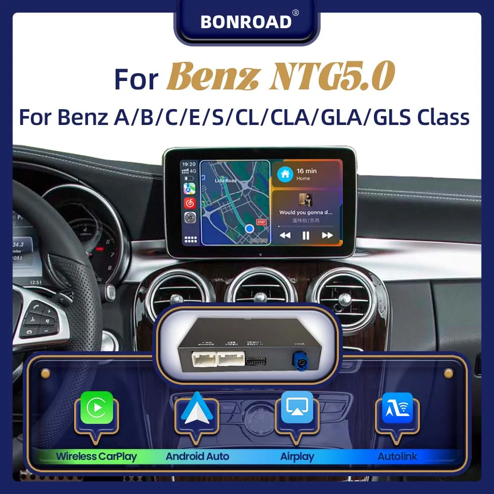 Decoder Carplay Wireless BONROAD per Mercedes Benz Sistema NTG5.0 Classe A B C E GLC CLA GLA W205 2015-2018 Supporta Android Auto Mirrorlink BT Interfaccia Box per Retromarcia