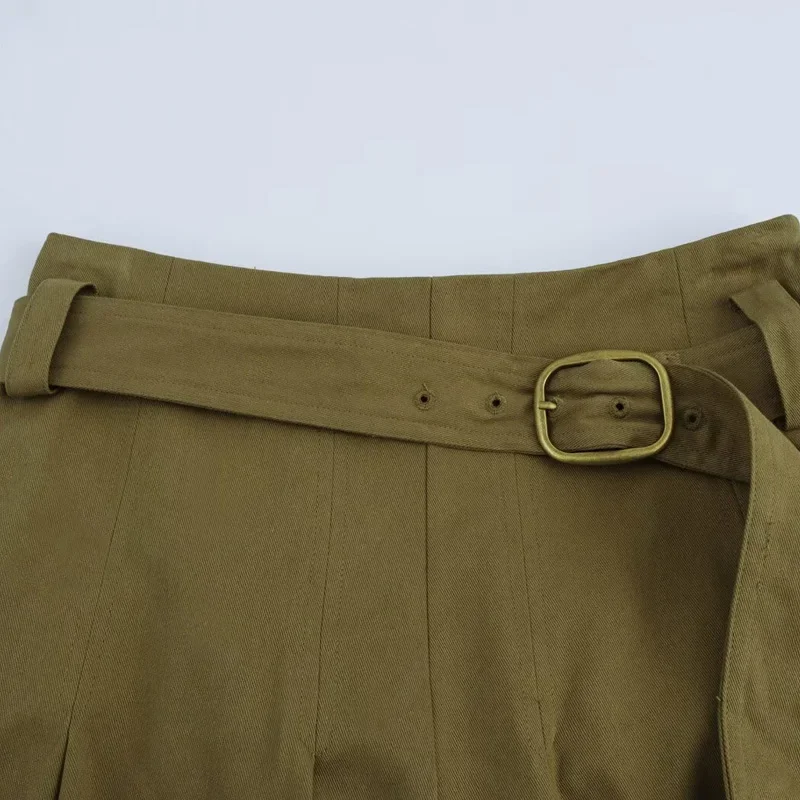 Falda TRAF para mujer, faldas Cargo verdes para mujer, faldas largas por debajo de la rodilla de cintura alta, falda de estilo coreano, faldas elegantes de moda 2024