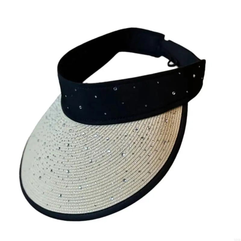 Handmade Straw Hat Jeweled Sun Hat Straw Hat Beach Empty Top Y08E