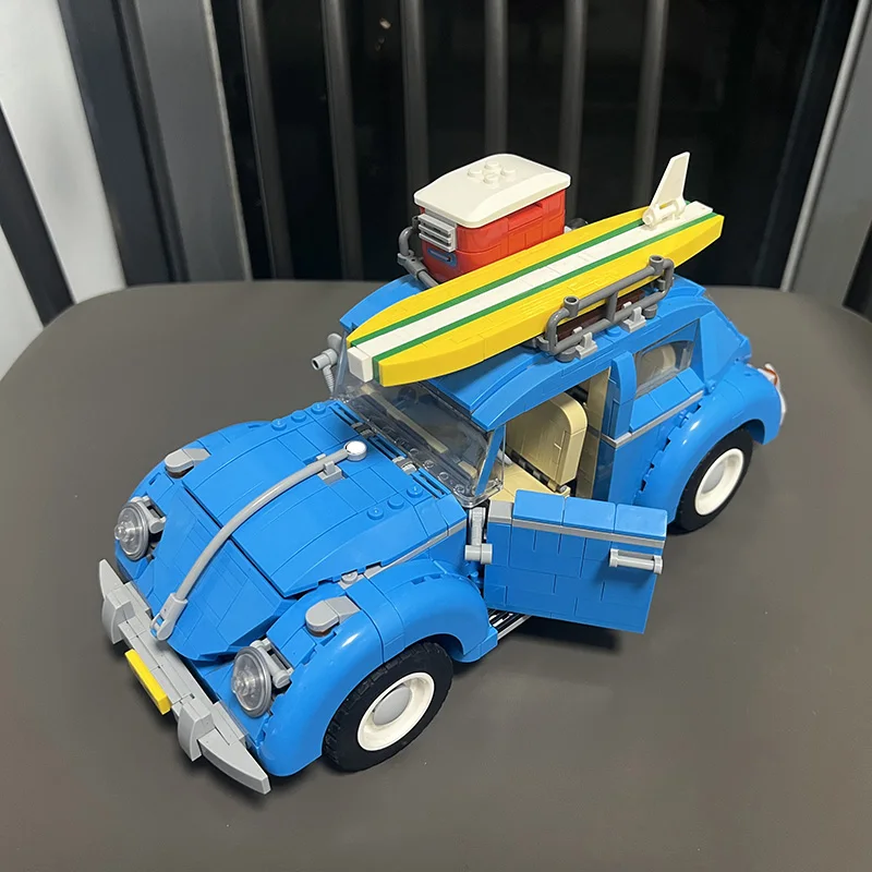 DIY Toys Building Blocks Car Blue Beetle Model Tourism Surfing Vacation Series Creative Desktop Ornaments Boys\' Holiday Gifts