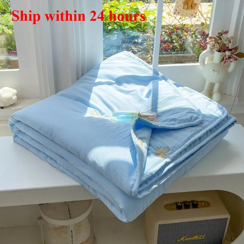 2025 washed cotton embroidered soybean summer cool quilt single double bed air conditioner quilt summer dormitory nap quilt