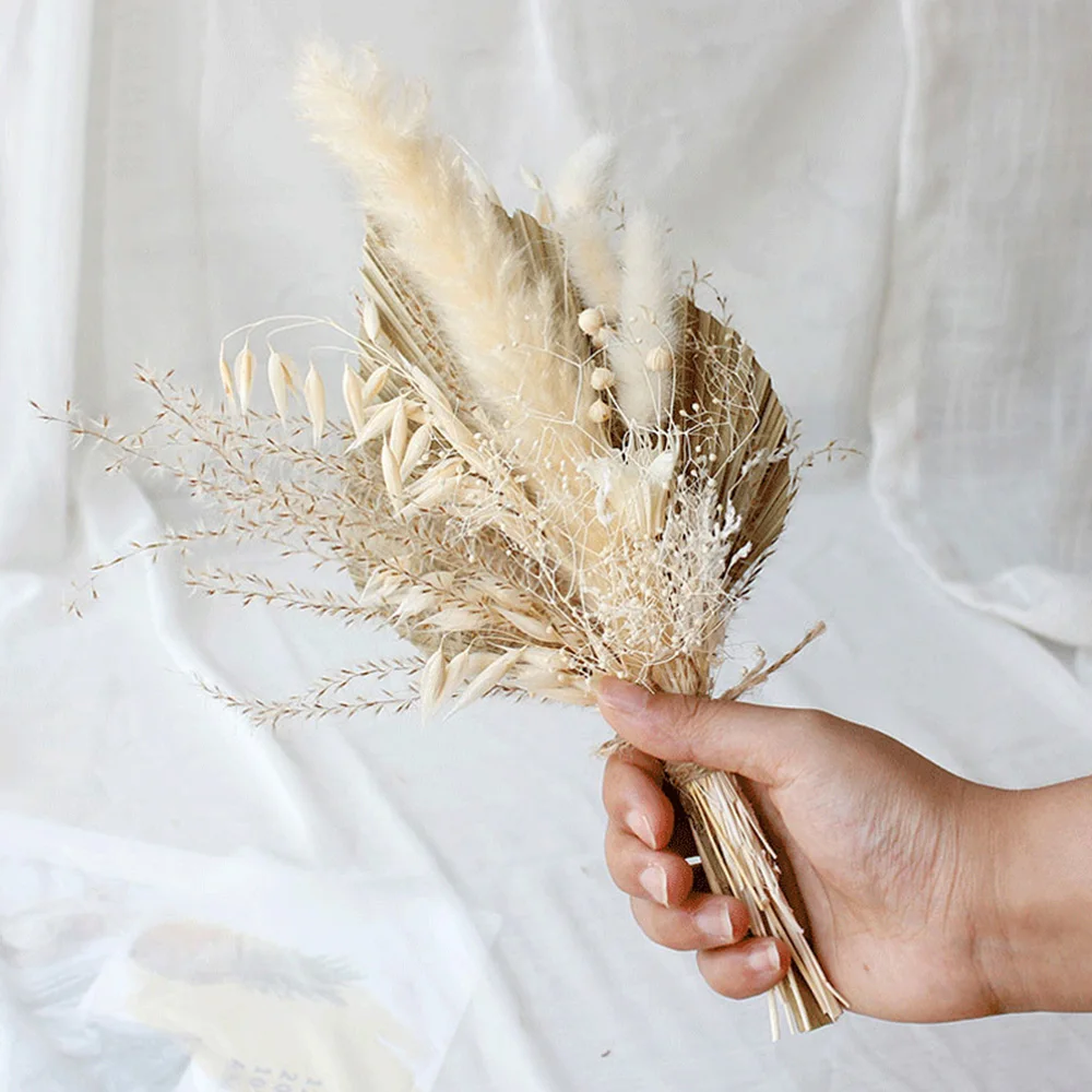 

Artificial Plant Dried Pampas Grass Palm Fan Leaves Bouquet Boho Home Decor Dry Flower Eucalyptus Leaf Wedding Table Vase Decor