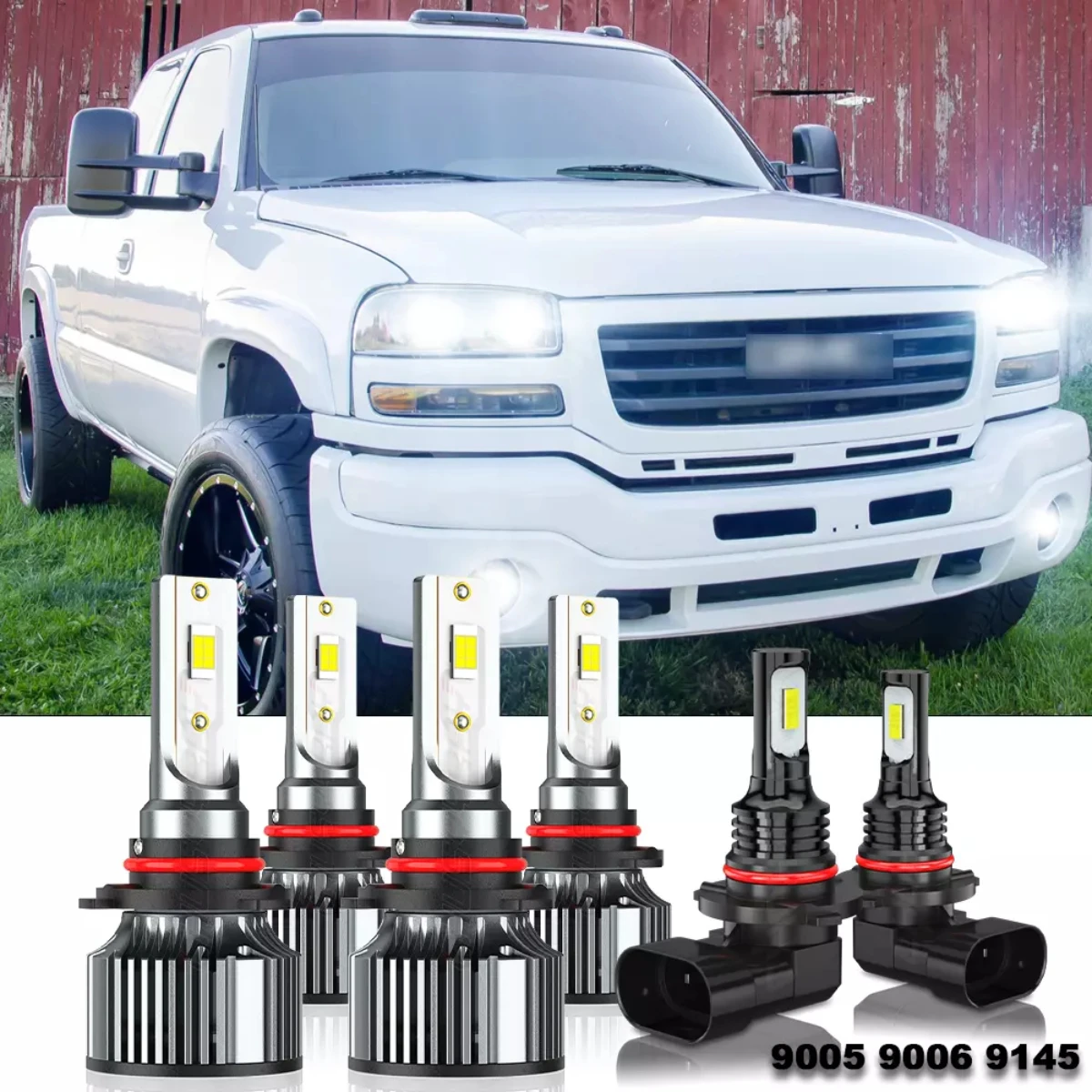 

For GMC Sierra 1500 2003-2006 9005+9006+9145 Headlights Fog Lights Bulbs Kits 12V 6500K 20000LM Super Bright Canbus No Error