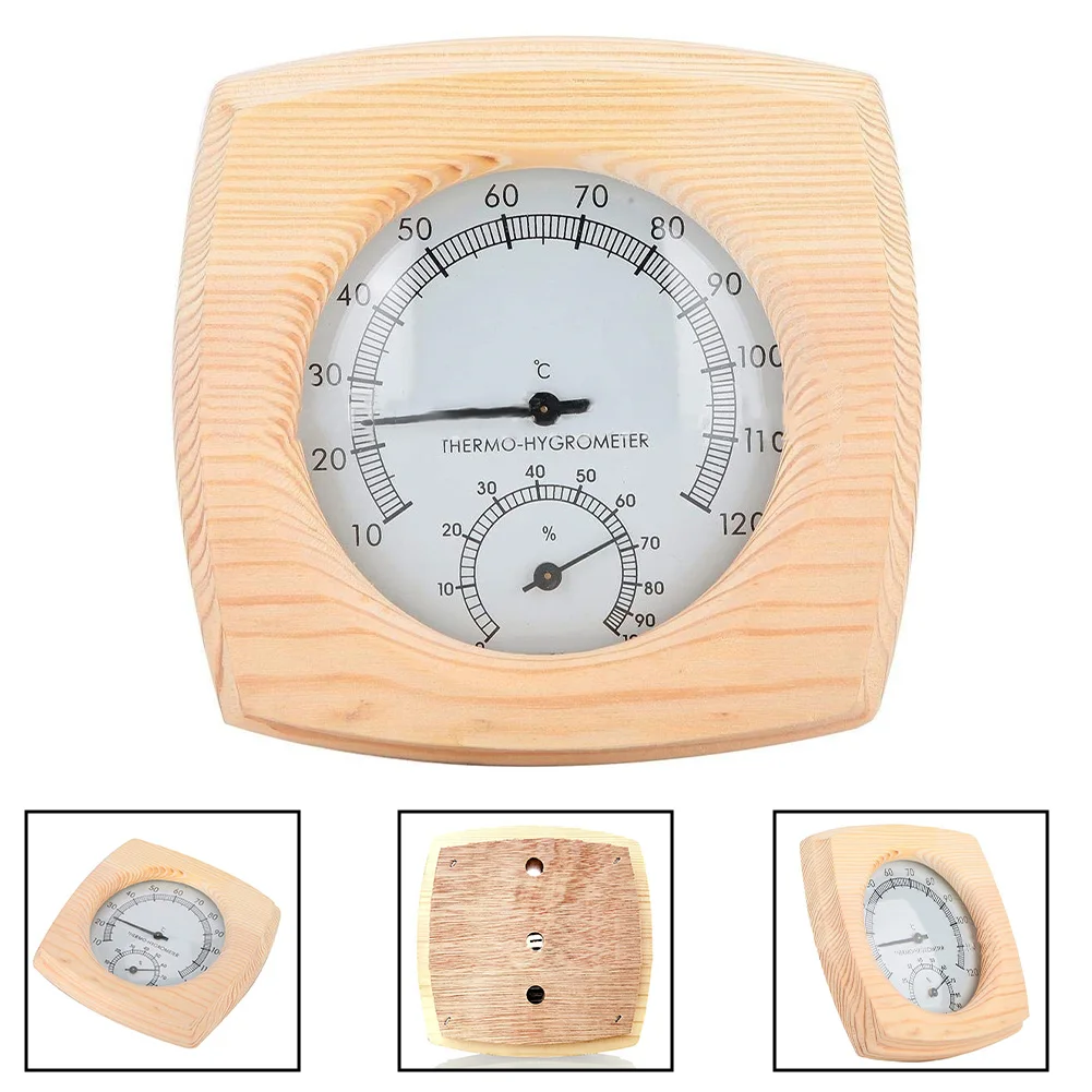 140mm Humidity Gauge Bathroom Thermometer No Batteries Required Steam Room Compatible Wooden Material Construction